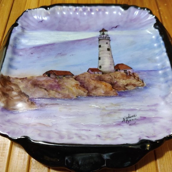 Hand Painted Nautical Lighthouse Theme 6" Decor Art Plate Nadine Benn Signed - Picture 4 of 9